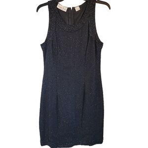 Laurence Kazar Black Silk Glass Beads Sleeveless Dress